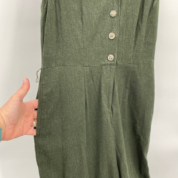 Who What Wear Linen Blend Belted Wide Leg Jumpsuit Romper Forest Green Medium - Picture 9 of 14